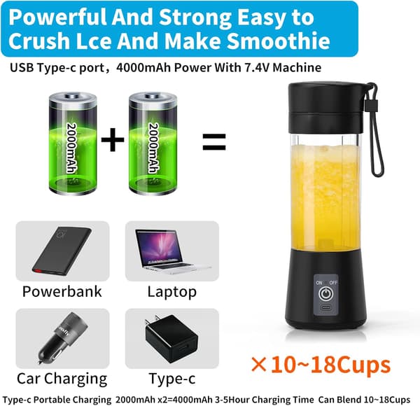 380 ml Mini Bærbar Blender med Seks Blade, Personlig Størrelse