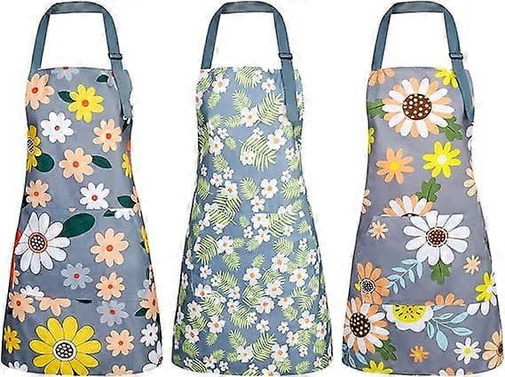 3-pakning blomstrete forkle med lomme, blomstrende dameforklær vanntette justerbare matlagingsforklær for kjøkkenhage og salong