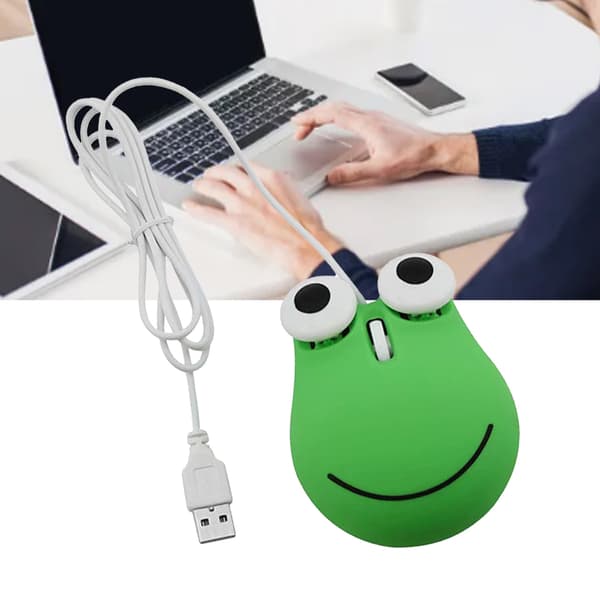 USB Wired Cute Mouse for Kids Ergonomic Design Animal Green Frog Shaped Wired Computer Mouse for Laptop PC