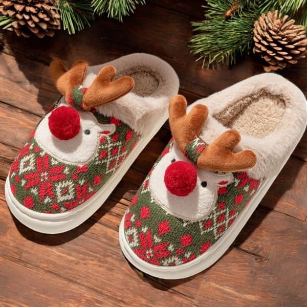 Tofflor - Tofflor - Jul - Julklapp - Halkfria - Halkfri sula - med plyschfoder - Comfeet - Varma - Kvinnor och Män 39/40 - Grön ...