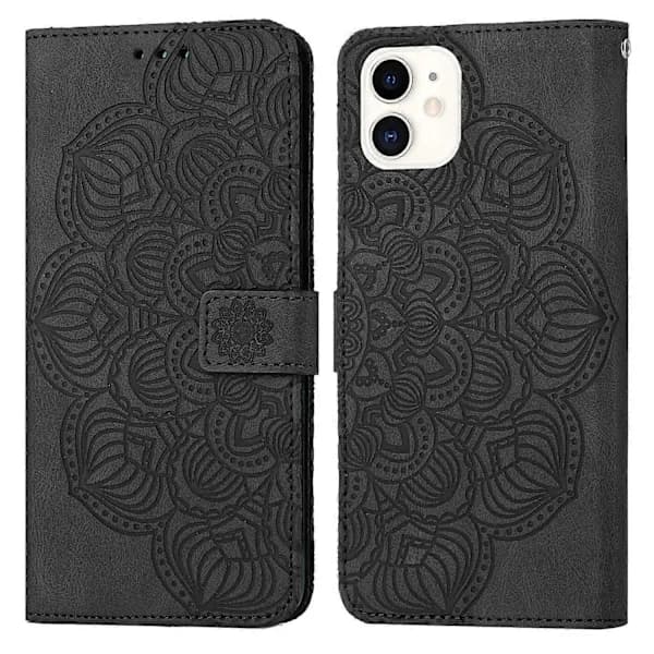 Mandala-præget læder flipcover til iPhone 12 mini