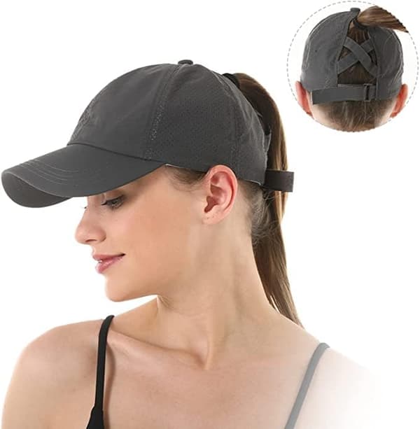 Deep Grey Ponytail Baseball Cap, Lightweight Adjustable Quick-Drying Breathable Sun Protection UV, Unisex Color Messy Cap Cross Hat
