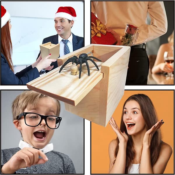Prank Spider Box Trälåda Trick Roliga Skrämsel Rekvisita Leksaker Presenter