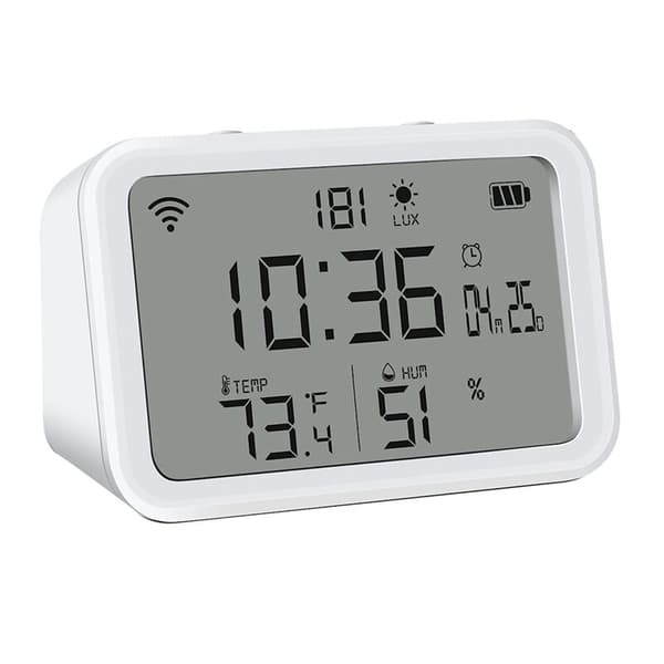 WiFi-termometer hygrometer med lysintensitetsdetektion WiFi temperaturfugtighedsmonitor med vækkeur