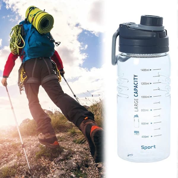 1,5L Water Bottle Heat Resistant Large Capacity Transparent Comfortable Handle Drink Jug for Workout Dark Brown