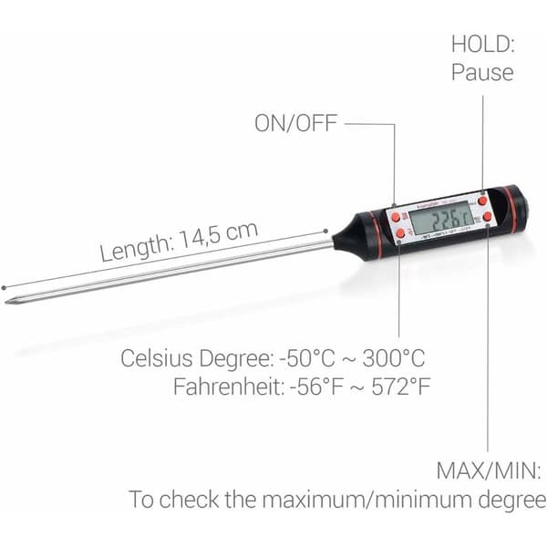 2X Kødtermometer - Køkkentermometer til præcis tilberedning af flydende bagværk - Termosondetemperatur på LCD-skærm