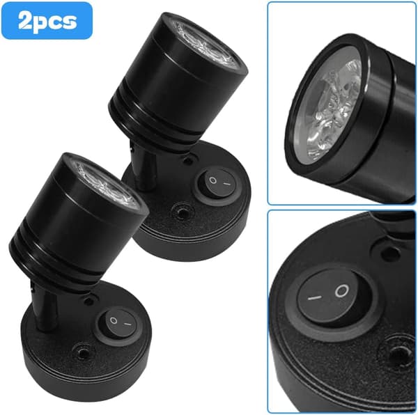 2 stk 12V LED Spot Væglæselampe Sengelampe Dæmpbar Afbryder