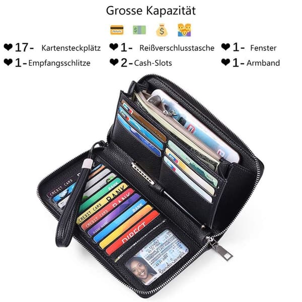 Women's Leather Wallet with Zipper RFID Blocking KLB