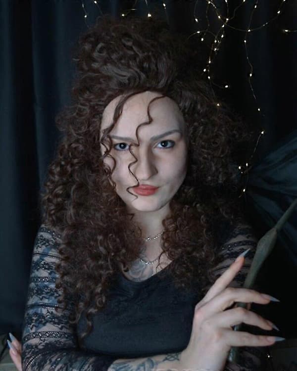Bellatrix Lestrange Long Mixed Brown Wavy Wig Heat Resistant Synthetic Hair Happy H