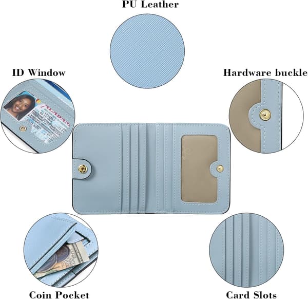 Women's RFID Blocking Leather Compact Bi-fold Wallet for Women Zipper Coin Pocket Small Ladies Purse with ID Window Blue (A) blue（A)
