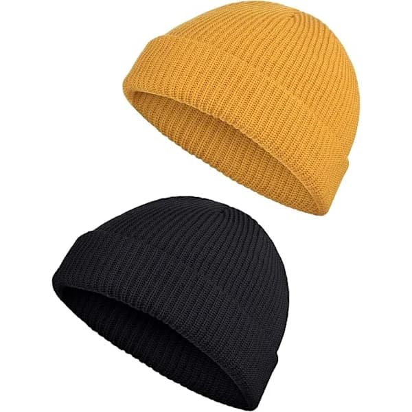 2-pack kort fiskarmössa för vinter, trawler-mössa med brätte, skull cap för män