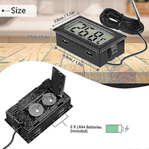 4-pack digital LCD-termometer med extern sond för kylskåp, frys, akvarium, svart