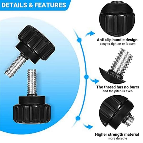 Threaded Knurled Screws, 20 Pcs X 10mm Bolts on Black Round Tightening Knobs