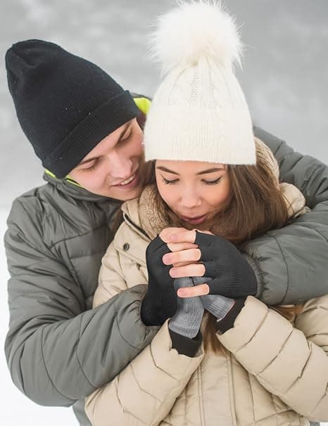2 par vinterfingerløse hansker, unisex varme termiske halvfingre