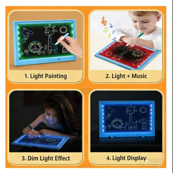 LED-tegnebræt med lys og musik – 3D LCD-skriveplade til børn, doodle- og skitselegetøj [Ho]