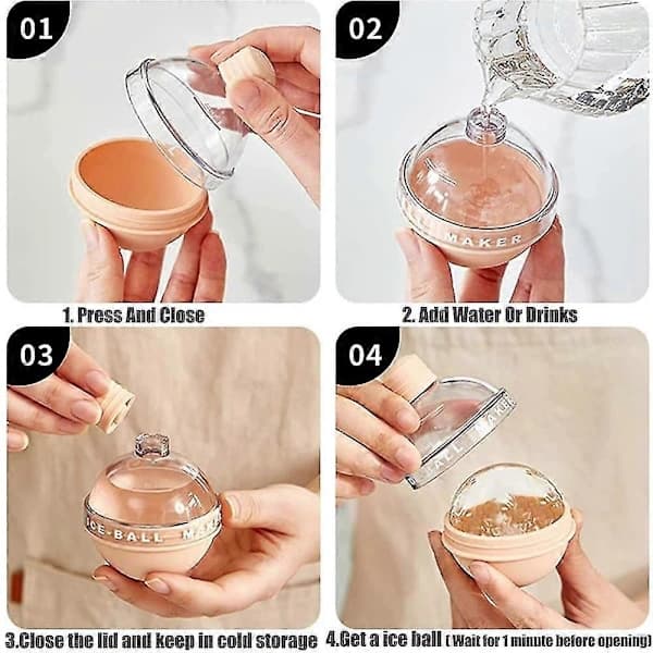 4-pack isbollsform, isform för whiskey, isbitsbricka i silikon, sfärisk isform för whiskey och cocktails