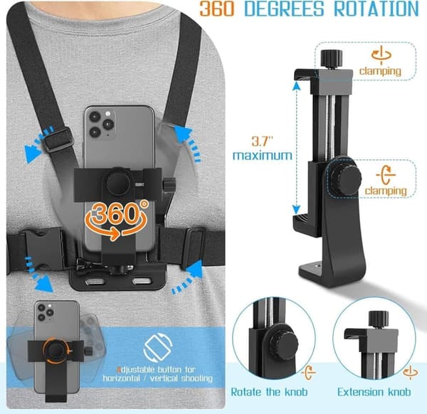 Mobile Clip for Action Camera - POV Mount with Remote Control, Compatible with GoPro, Samsung, iPhone - Camera Remote Shutter