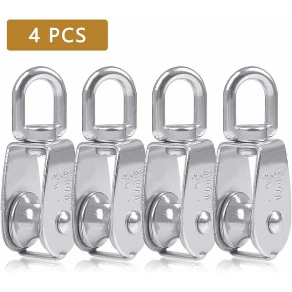 Single Pulley for Cable 15MM Stainless Steel, Climbing Pulley Load Roller, Lifting Pulley Capacity 35kg - 4pcs Silver
