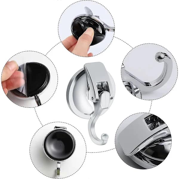 2-pack Suction Cup Hooks, Vacuum Suction Cup Hooks Powerful Press Removable Heavy Duty Hooks for Kitchen, Bathroom and Living Room Pendants