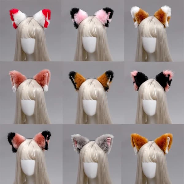 Fluffy Dyrekatteører Hårbånd Kattehode Halloween Cosplay Fest