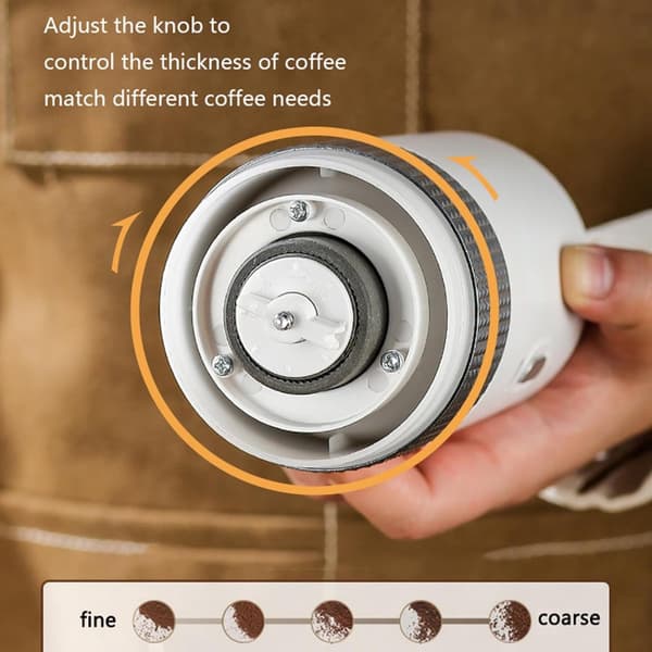 Electric Coffee Grinder with Ceramic Grinding Disc, One-Touch Automatic Grinding and Adjustable Coarseness for Kitchen, Travel, Camping, Black 7.4 inch