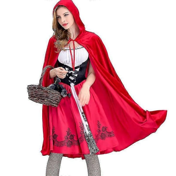 Rødhætte Cosplay Kostume Hætteklædt Kappe Mantel + Kjole Sæt Kit Sæt Til Kvinder