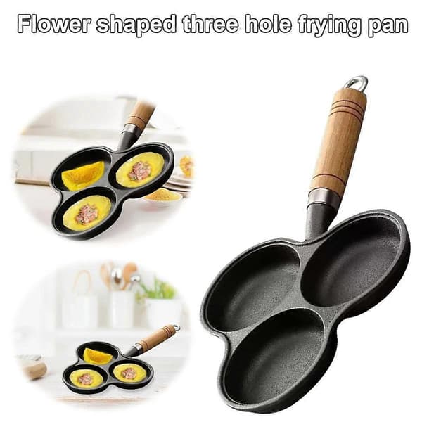 3-hole Cast Iron Frying Pan, Non-stick, for Omelette, Eggs, Ham, Breakfast, Grill, Cookware, Egg Frying Pan, Pancake Pan