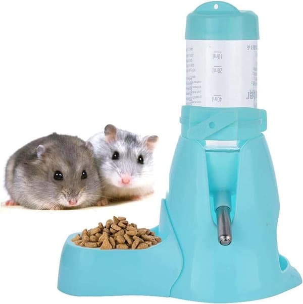 Hamster Vandflaske, Automatisk Smådyrsfoderautomat med Foderbeholderbase, Hængende Flaske til Smådyr (80ml Blå + 80ml Rosa) 2 stk.