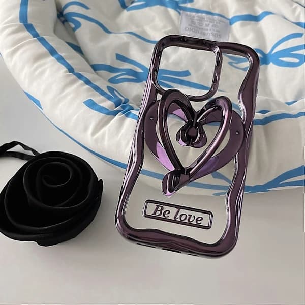 Case for iPhone 14 Pro Max with Heart-shaped Stand, Electroplated TPU, Transparent Back Cover