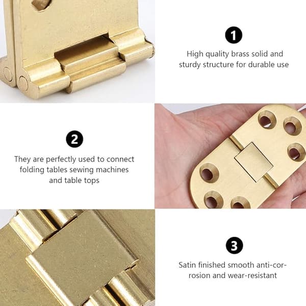 Brass Hinge with Screws for Folding Tables, Cabinet Doors, Furniture