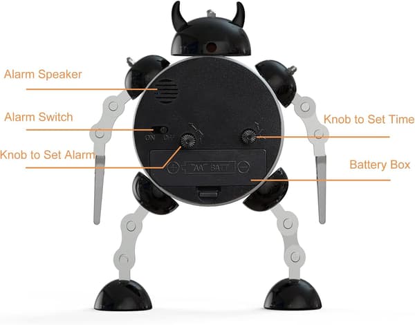 Robot Alarm Clock, Ultra-quiet Analog Alarm Clock with