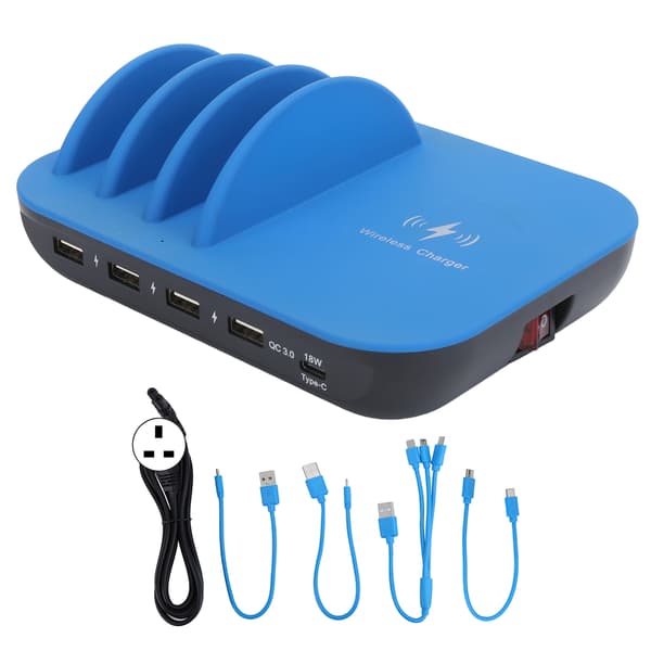 STW‑8128 Multi‑Port Multifunktionel Ladestation Bærbar Oplader til IOS/Huawei/Xiaomi/Samsung UK-stik (100‑240V)