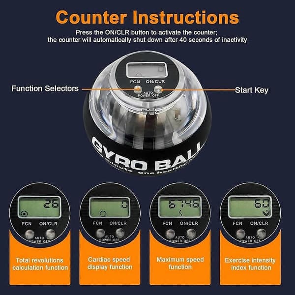 Torque Ball with Counter - Self-Starting Wrist Strength Gyro Ball, Grip Strength Trainer with Auto-Start LED Lights