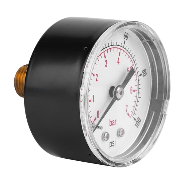 Trykmåler 50 mm urskive 1/4 BSPT bagtilslutning til luftvandoliegas (0-100PSI 0-7Bar)