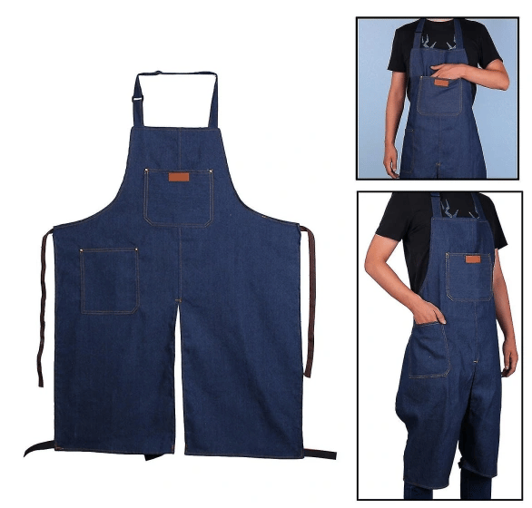Denim Keramikkforkle med Bærbar Lommedesign, Delt Ben, Ermeløst Arbeidsforkle, Anti-Smuss