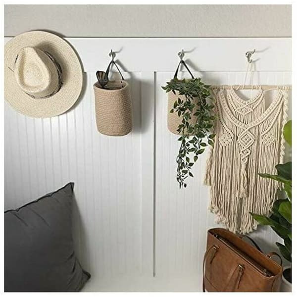 Jute Hanging Storage Basket - Woven Jute Rope Storage Baskets Wall Hanging Basket with Handle Decorative Baskets