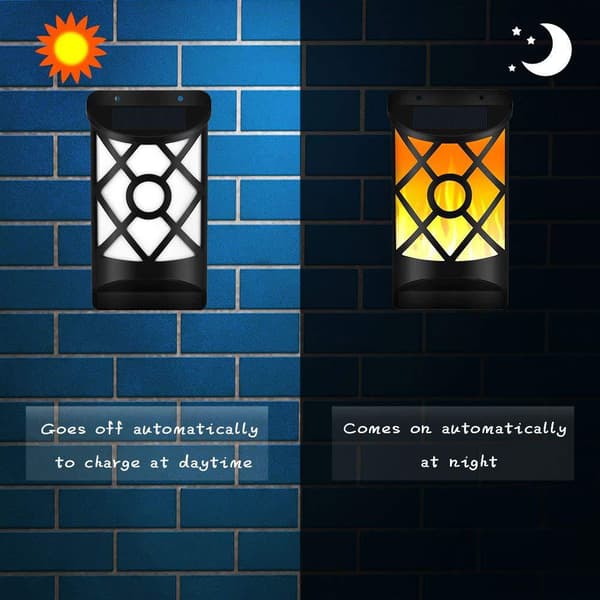 Solar Wall Light, Waterproof Flickering Flame Lamp, Darkness Detector Auto