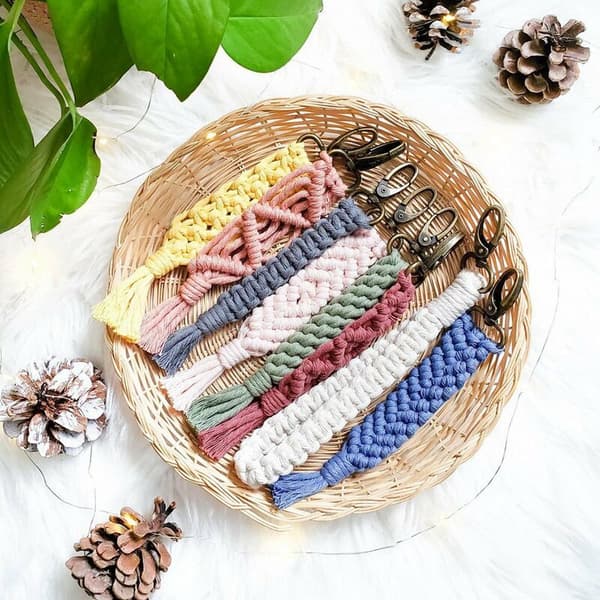 10 stk Mini Makrame Nøgleringe Boho Makrame Taske Charms Håndværk Tilbehør til Bilnøgle Håndtaske Telefon Tilbehør