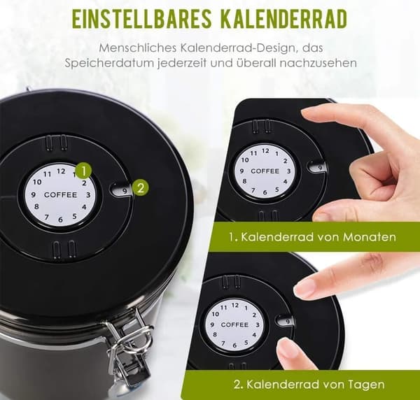 Kaffebeholder, forseglede kaffebønnebeholdere, rustfritt stål black