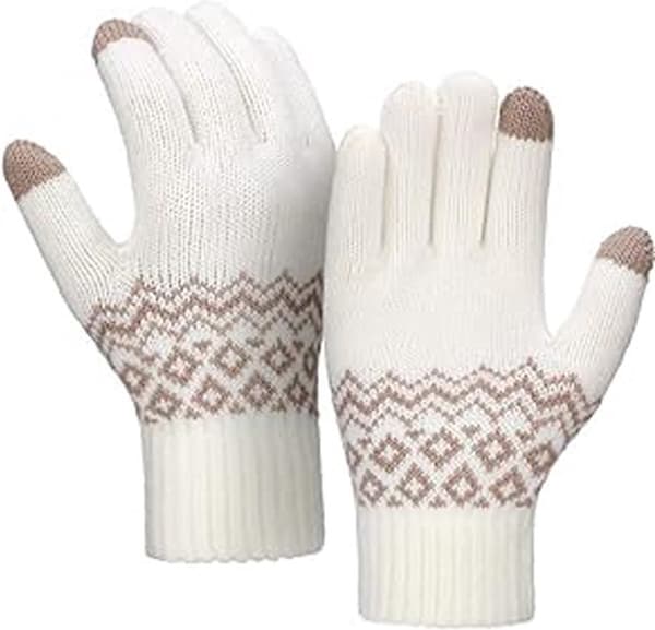 Winter Knitted Gloves, Touchscreen Mittens, Windproof Non-slip Fleece Lined, White
