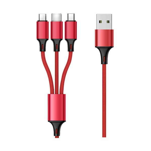 Teleport Kabel Multi USB-kabel, 3-i-1 Multi USB-lader Nylonflettet Kabel Hurtiglading - 1.2M, Rød