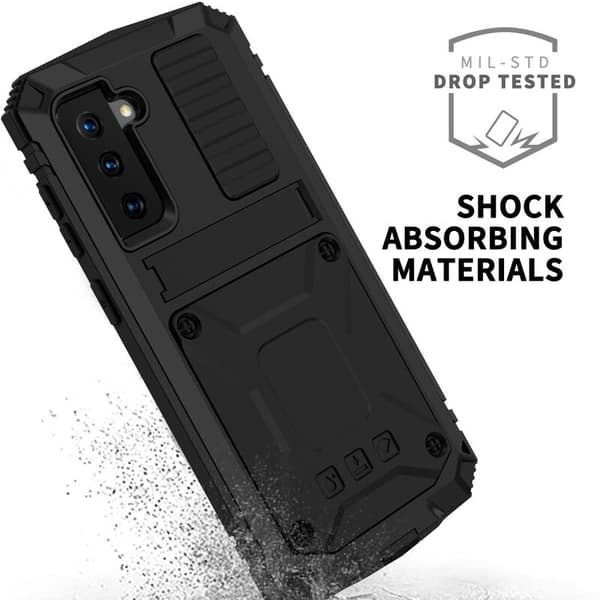 Etui til Galaxy S21 plus 360 Fuld Metal + TPU Armor Stand til S21 + Sort Stødsikkert Etui
