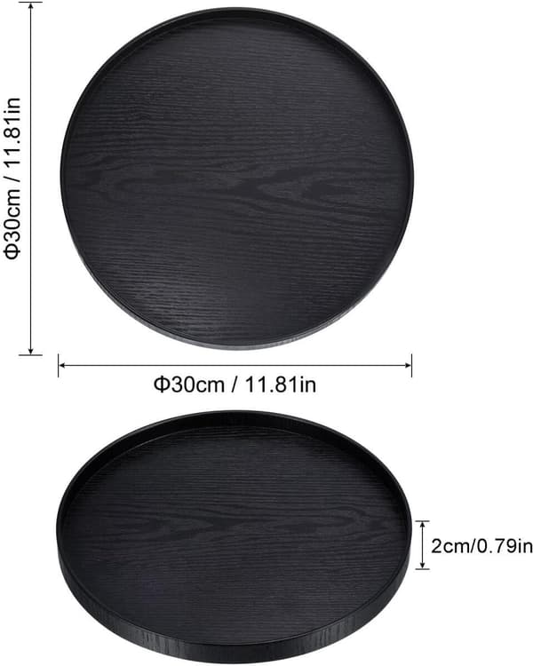 Decorative Wooden Tray - 30*30*2 cm, Round, Candle Holder - for Home Decor, Kitchen Table - Black