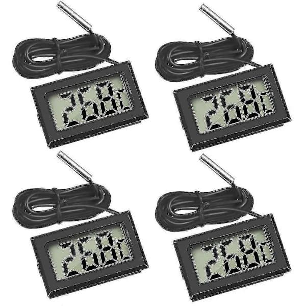 4-pack digital LCD-termometer med extern sond för kylskåp, frys, akvarium, svart