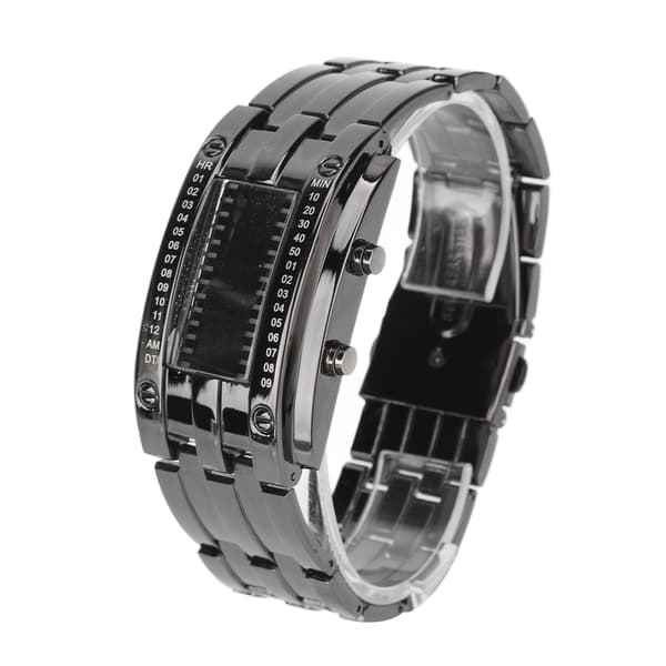 LED Watch Unique Binary Time Display Convex Arc Structure Waterproof LED Wristwatch Electronic Watch Black S