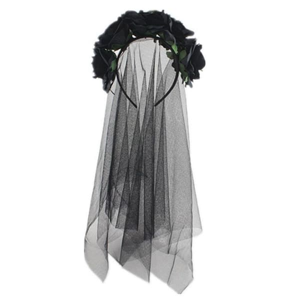 Roseblomst Slør Halloween Kostume Hårbånd Dag af den Sorte KLB