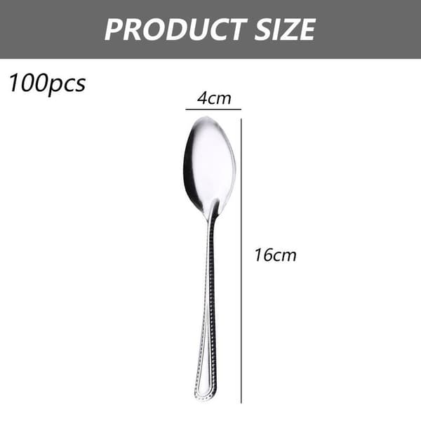 100-delt middagsskje-sett (16 cm), sølvfarget rustfritt stål
