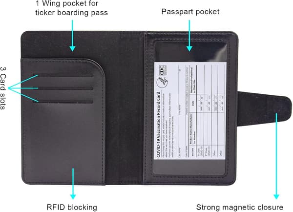 Pass- og vaksinasjonskortmappe Combo, Passer for 4 x 3 vaksinasjonskort