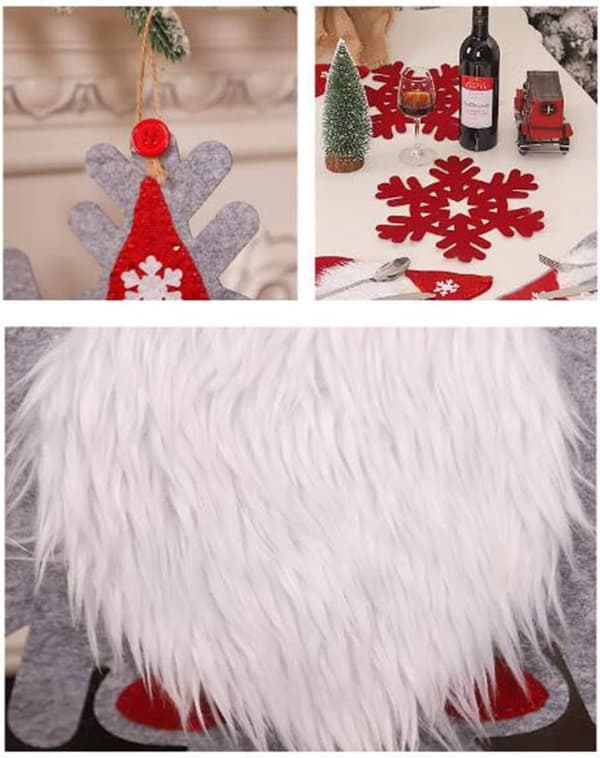 Christmas Cartoon Old Man Snowflake Tablecloth Faceless White Beard Forest Old Man Placemat Decoration A