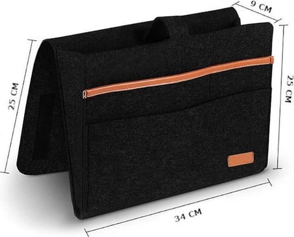 Bedside Caddy Storage Bag Bed and Sofa Organizer - Reading Compartment and Magazine Holder with Extra Storage Pockets - Black
